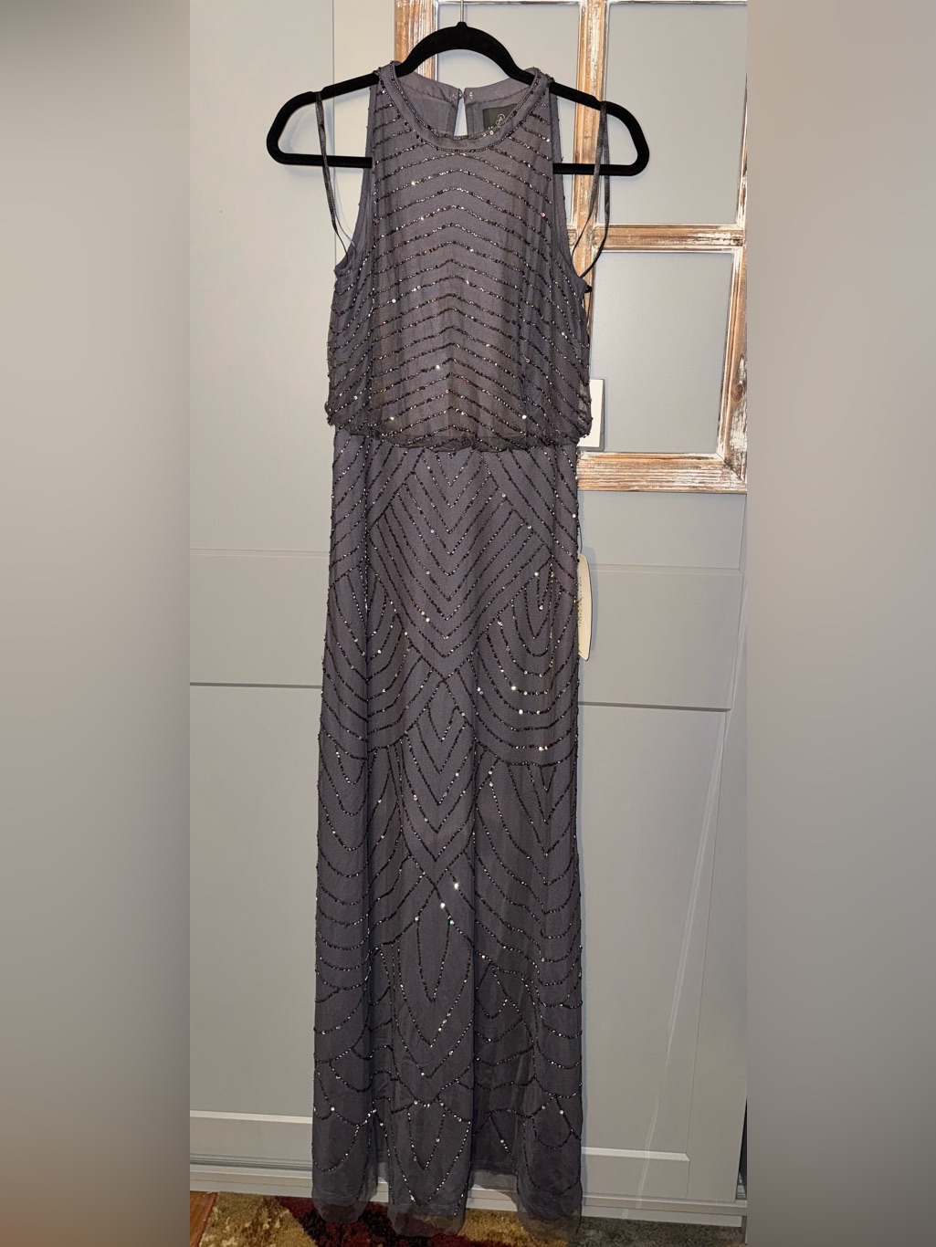 Adrianna Papell Beaded Maxi Gown - Gray